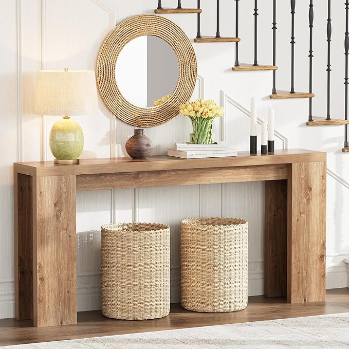 70.9 Inch Extra Long Console Table, Farmhouse Entryway Table with Thickened Base, Wood Sofa Table Behind Couch Table, Narrow Entryway Accent Table for Living Room, Hallway, Entrance, Foyer, Brown