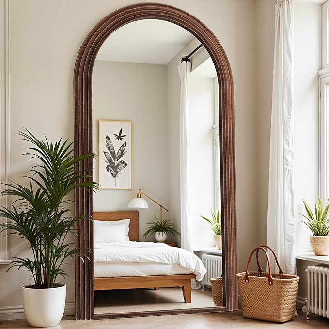 Antok Full Length Mirror 76"×41" Floor Mirror Standing Tall Mirror, Arched Stand up Large Wall Mirrors, Freestanding Full Body Mirrors for Bedroom Living Room Wood Vintage Style Nature
