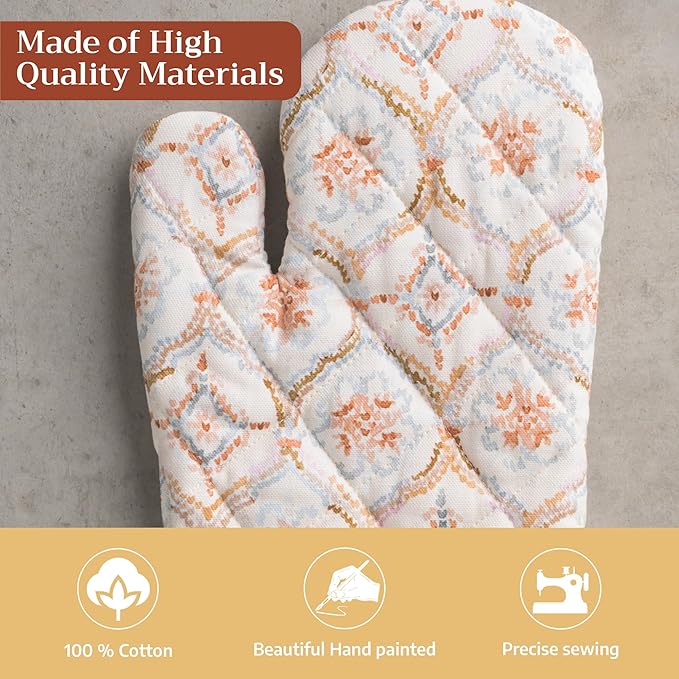 Maison d' Hermine Oven Gloves 100% Cotton Oven Mitt 7" x 13" with Loop Heat Resistant BBQ Cooking Gloves for Thanksgiving Christmas Decorations Baking Handling Hot Pans (Pack of 1, Fair Isle)
