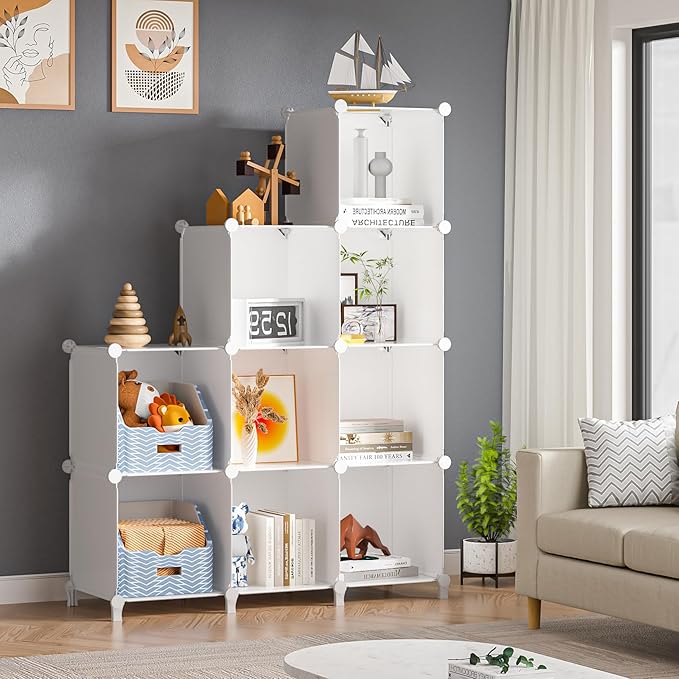 Neprock Closet Organizer,9 Cubby Storage Organizer,Book Shelf,Clothes Yarn Storage for Bedroom Organization(White)