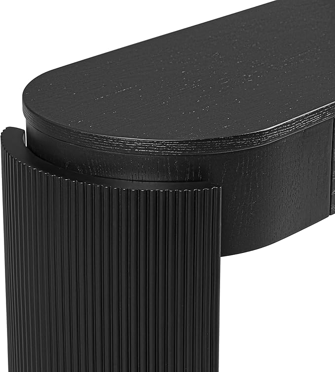 Merax 55" Entryway Table with Oval Top and 2 Drawers, Natural Wood Grain Finish Console Table with Fluted Design for Entryway and Living Room (Black)