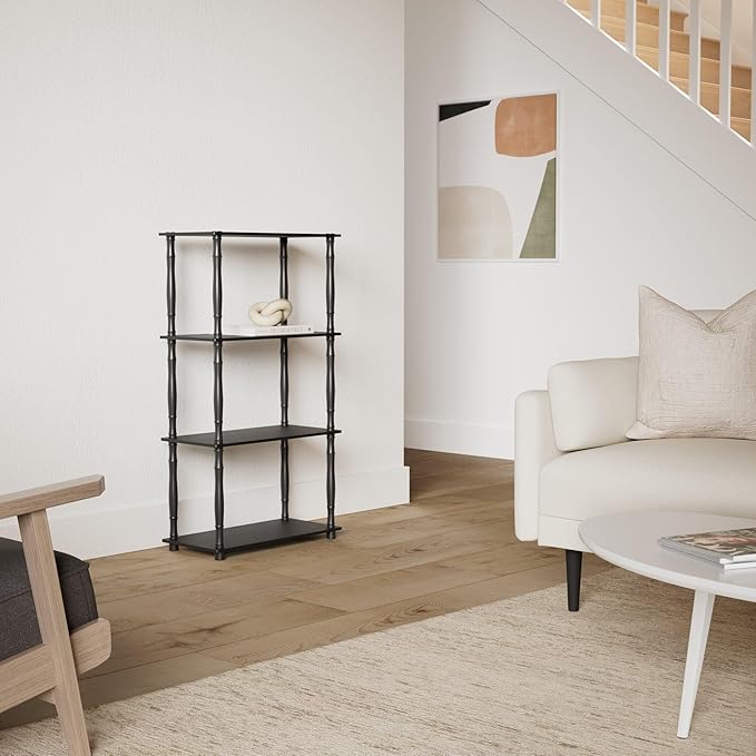 Furinno Turn-N-Tube 4-Tier Multipurpose Shelf Display Rack, Classic Tubes, Americano/Black