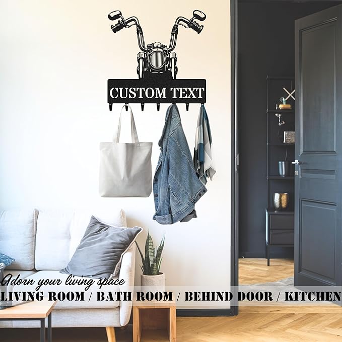 Personalized Key Holder for Wall, Custom Metal Vintage Motorbike Key Hooks with Name, Metal Jacket Holder Hooks Organizer Rack, Coat Hanger Decor for Kitchen, Entryway