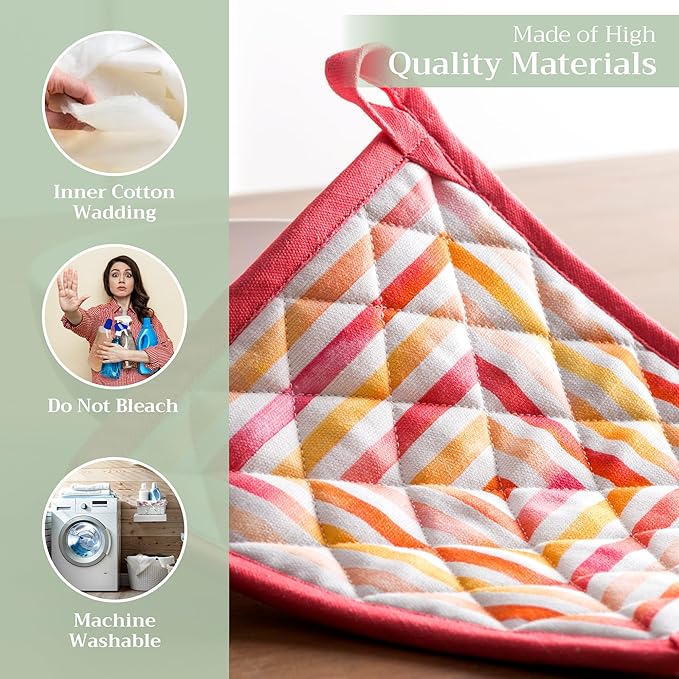 Maison d' Hermine Pot Holders Set 100% Cotton Heat Resistant Potholders 8" x 8" Hot Pads with Loop BBQ, Cooking, Baking, Grilling, Kitchen, Handling Hot Pans Spring/Summer (Pack of 2, Summer Maze)