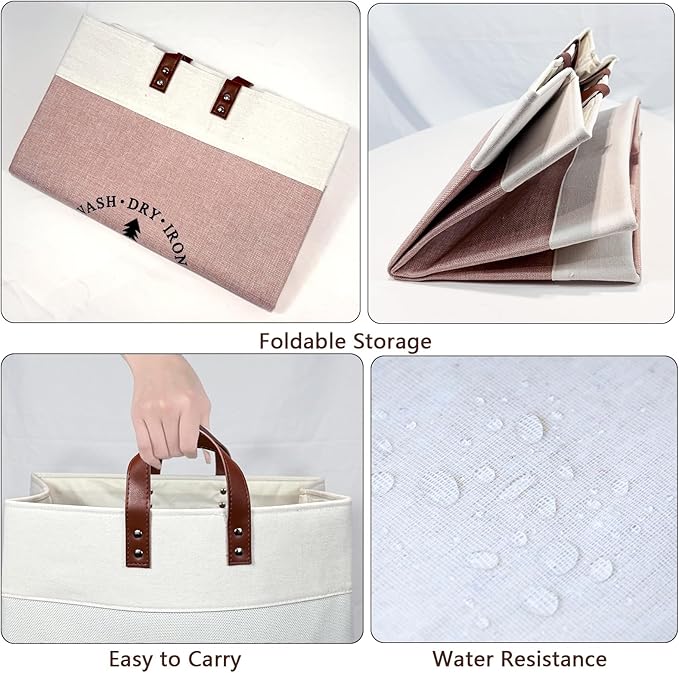 COMFY HOMI 2Pack 76L Laundry Basket & Hamper, Large Collapsible Waterproof Clothes Baskets with Handles, Freestanding Laundry Hampers for Bedroom Bathroom Dorm - 15.8x11.8x21.7 Inch - White/Pink