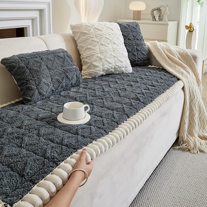 Couch Cover for Dogs Fuzzy Sofa Covers for Pet, Geometric Jacquard Coral Pet-Friendly Washable Non-Slip Sofas Slipcover Cushion Protector Pets Mat Dog Bed Mats