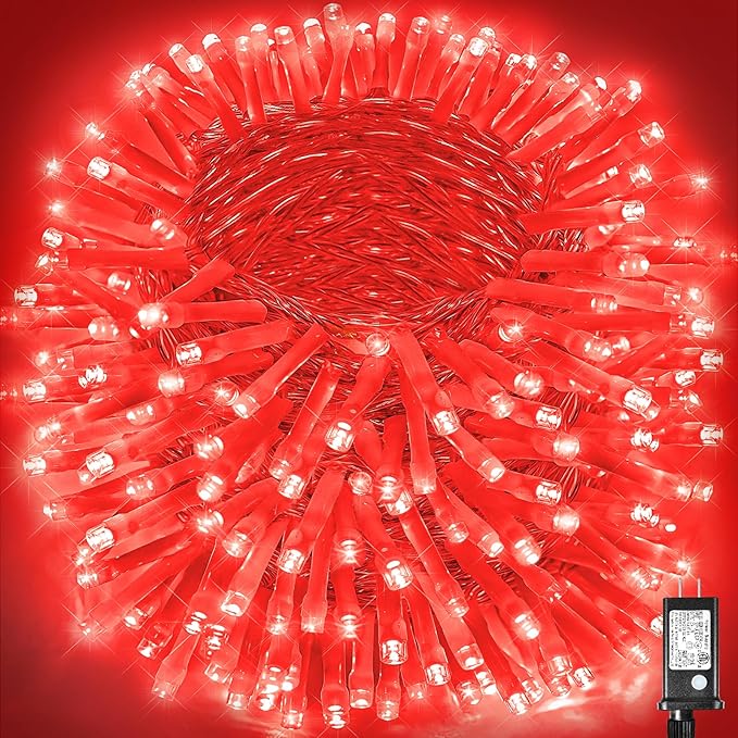 500 LED Red Christmas Lights, 165ft Red String Lights 8 Modes Clear Wire, Connectable Waterproof Plug in Twinkle Fairy Light for Tree Bedroom Indoor Outdoor Christmas Decorations