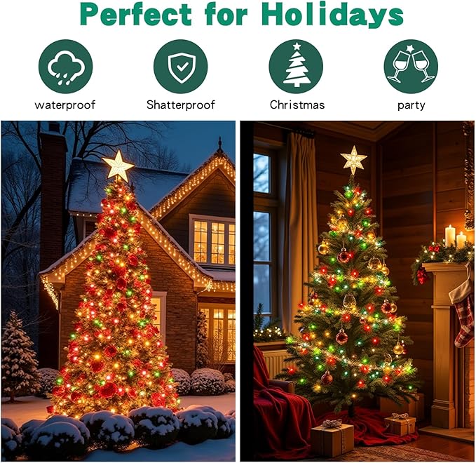 Colored Mini Christmas String Lights Plug in, 200 Count 40 Feet LED Mini Multicolor String Lights, Waterproof Christmas Decorations for Outdoor Indoor Patio Home Party Garden Yard Decor