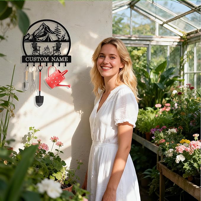 Personalized Camping Key Holder Wall Mount, Custom Metal Key Holder for Wall with Name, Custom Keys Rack Hanger with Hooks for Entryway, Front Door, Hallway, Living Room, Kitchen