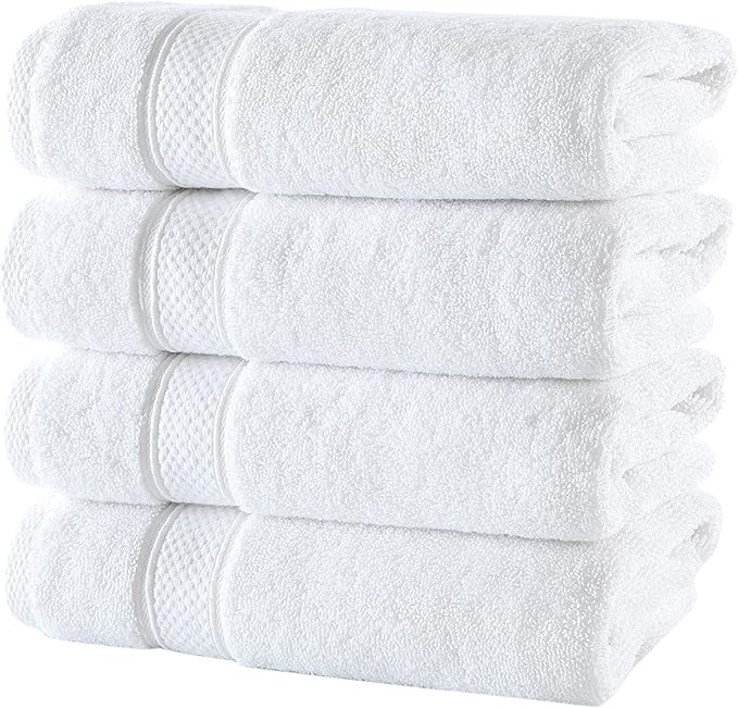 NOVA Luxury Linen - Hotel Quality Turkish Towel Set for Bathroom (4 Pcs Hand Towel Set, Pure White)