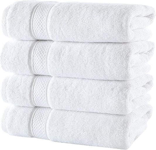 NOVA Luxury Linen - Hotel Quality Turkish Towel Set for Bathroom (4 Pcs Hand Towel Set, Pure White)