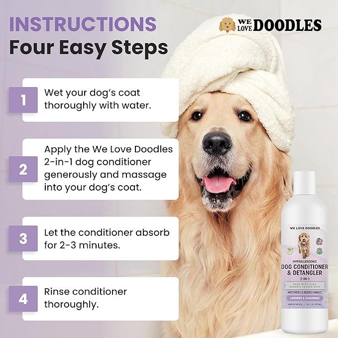 We Love Doodles Dog Conditioner & Dog Shampoo - 2-in-1 Conditioner for Allergies & Itching, Lotion Treatment for Dogs, for Matted Pet Hair, Sensitive Skin Shampoo for Puppies, Made in The USA