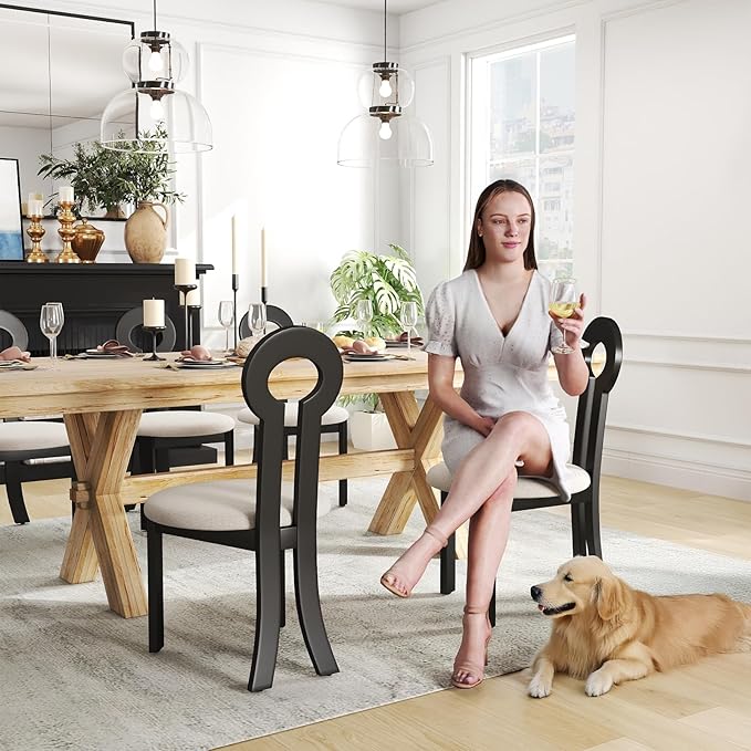 Wooden Dining Chairs Set of 4 Upholstered Kitchen & Dining Room Sherpa Chairs, Mid Century Modern Dining Chairs White with Black Legs