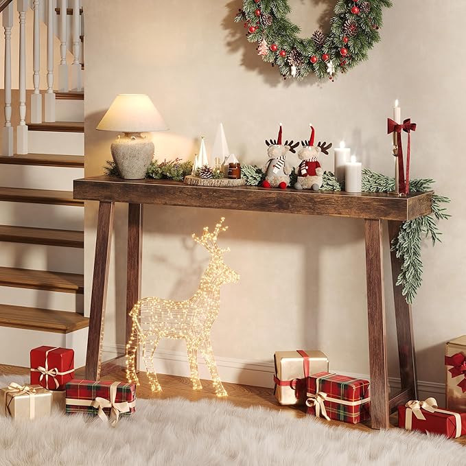 Huuger Entryway Console Table with Charging Station, USB-C Port, 53.9 Inch Sofa Table with Metal Legs, Entry Hallway Table with Thicker Desktop, Modern Behind Couch Table, Rustic Brown