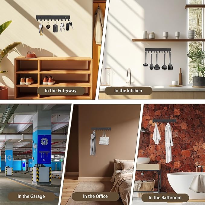 2 Pack Key Holder Wall Mount with 10 Hooks & Includes Screws, Car Key Holder for Wall, Kitchen Hooks, Keys Holders for Entryway, Hallway, Living Room (Black)