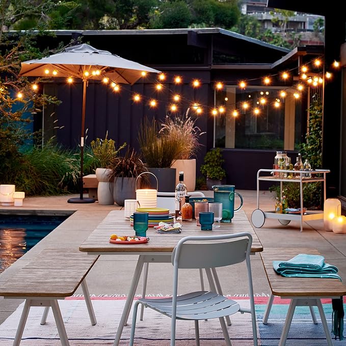 Mlambert 100Ft(2x50Ft) Outdoor String Lights, G40 Globe Patio Lights with 50+4 Waterproof Hanging LED Bulbs for Balcony Gazebo Deck Tents-Black Wire