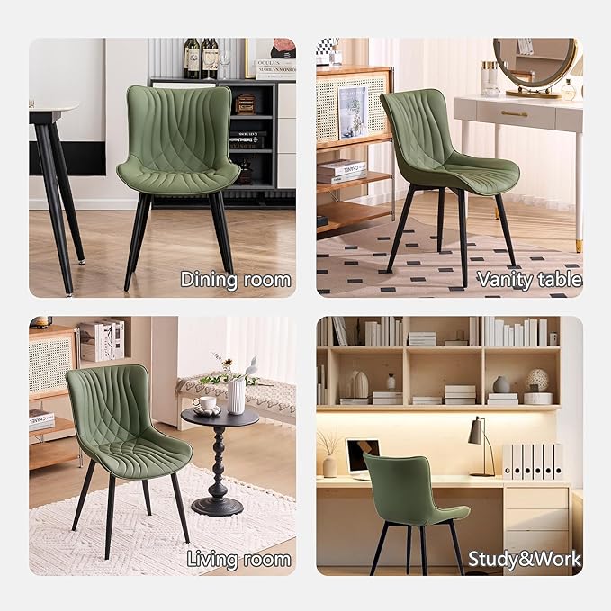 Kidol & Shellder Bean-Green Dining Chairs Set of 2,Upholstered Mid Century Modern Kitchen&Dining Room Chair with Back,Ergonomic Armless Vanity&Living Room Chair with Metal Legs