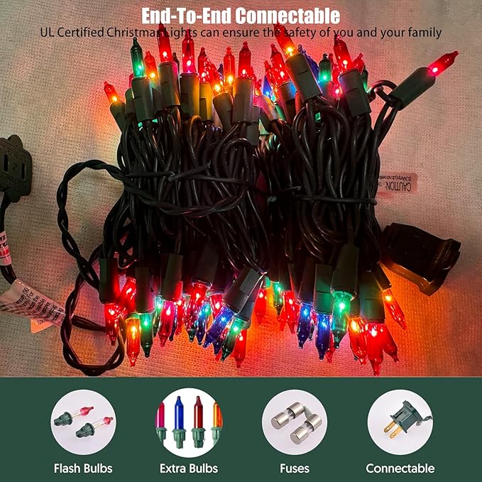 HISHINY Christmas Lights 100 Count Multicolor Christmas Tree String Lights with Green Wire for Outdoor Indoor Christmas Decorations Wedding Decorations Valentines Day Decor,UL Certified (21feet)