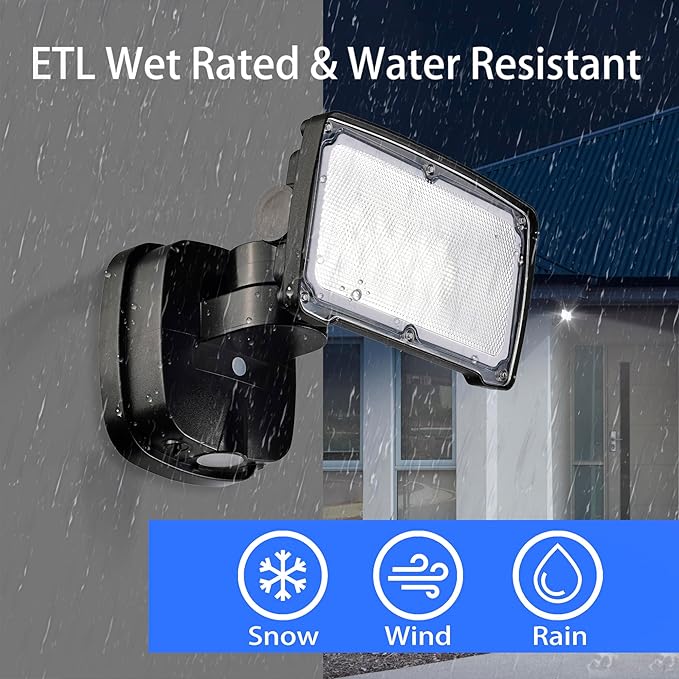 26W Flood Lights Outdoor, CCT Integrated LED Security Light Fixture, 1 Head Exterior LED Outdoor Light with Dusk to Dawn Control, ETL Water Resistant for Garage, Yard, Porch (Black)