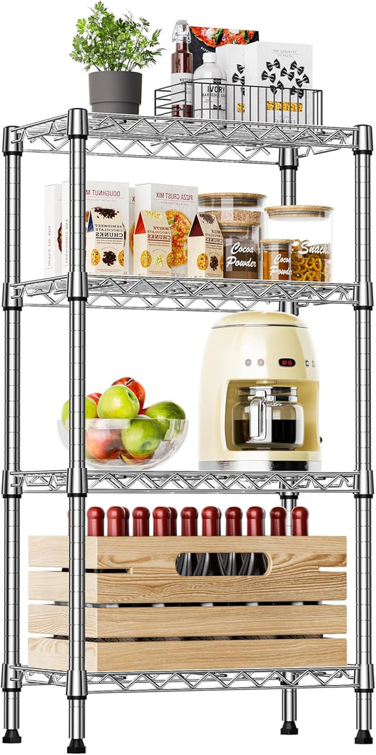 IZEUK 4 Tier Steel Storage Shelves, Heavy Duty Metal Shelf Wire Shelving Rack for Pantry, Kitchen, Living Room, or Office Organization (11.8" D x 21.7" W x 39.5" H, 1000LBS, Chrome)