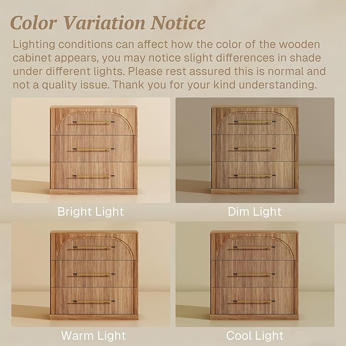 BELLEZE Set of 3 Fluted Modular Sideboard Cabinet, Classic Modern Buffet Cabinet with 3 Drawers, Accent Credenza Storage Cabinet for Dining Room Living Room Entryway (Camel)