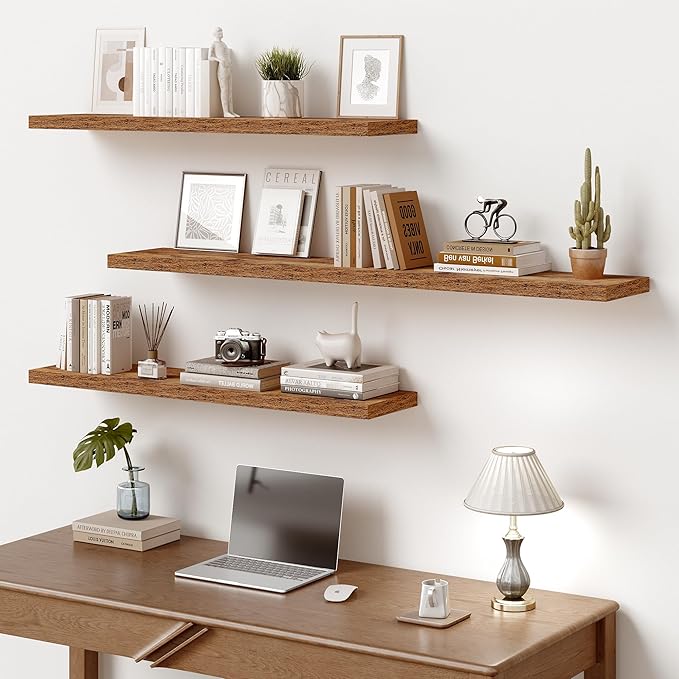 Vivelove 10 Inch Deep Floating Shelves 36 inch Long, 36 x 10 Wide Wall Shelves with Invisible Brackets, for Bedroom Bathroom Living Room Kitchen Office, Farmhouse Home Decor, Set of 2, Rustic Brown