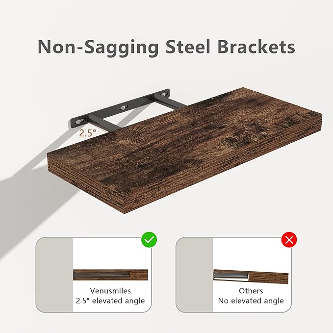 Floating Shelves for Wall, Wall Mounted Shelves with Invisible Brackets, 3 Small Wood Floating Wall Shelf Shelves for Living Room, Bedroom, Kitchen, Bathroom (Oak, 15" W x 6" D x 1" H)