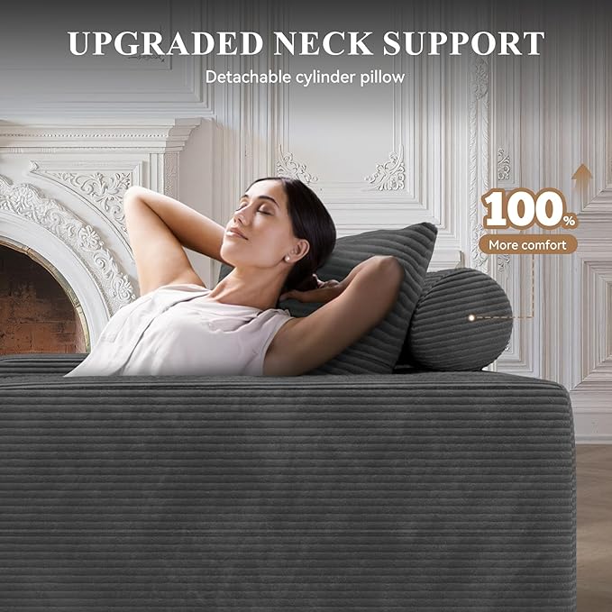 Modular Sectional Sofa with L-Shape Chaise,Cloud Sectional Modern Sleeper Couch with Deep Seat,Sponge Compression Sofas No Assembly Required (Dark Gray-Corduroy Fabric) 1PCS