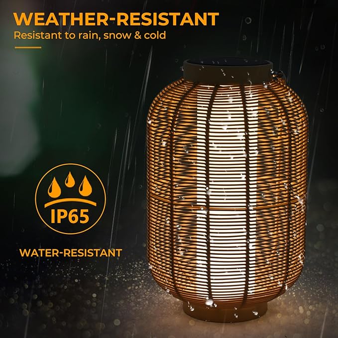 Solar Yard 1-Piece Outdoor Floor Lamp, Solar Water-Resistant Boho Lantern Lights for Outside Hanging Table Lanterns Decoration for Garden, Patio, Porch, Trees, Pathway, Cylinder Natural