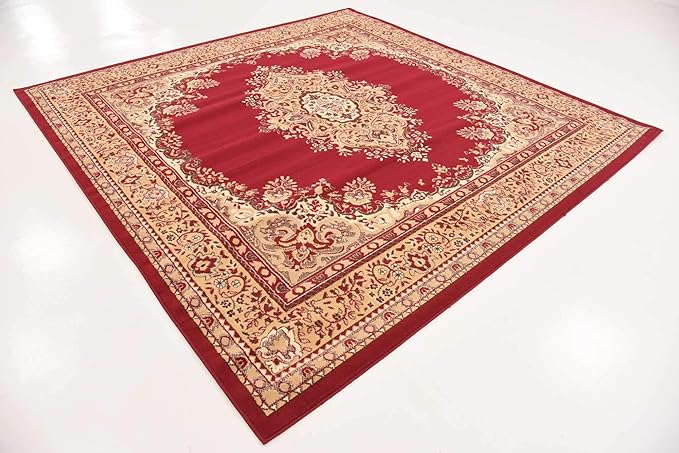 Unique Loom Reza Collection Traditional Persian Style Area Rug, Square 8' 0" x 8' 0", Burgundy/Ivory