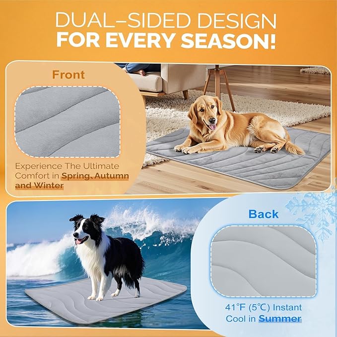 Cozyide Dog Crate Pad, Large Reversible Dog Cooling Mat(Cool & Warm), Washable Soft Crate Mat for All Season, 36" L x 23" W, Dark Grey & Light Grey