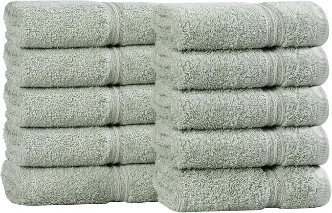 Superior Heritage Egyptian Cotton Face Towel Set, Small Towels for Kitchen, Home Bathroom, Guest Bath, Luxury Essentials, Plush, Absorbent Basics, Washcloths, Spa, Hotel, Resort, Set of 10, Sage