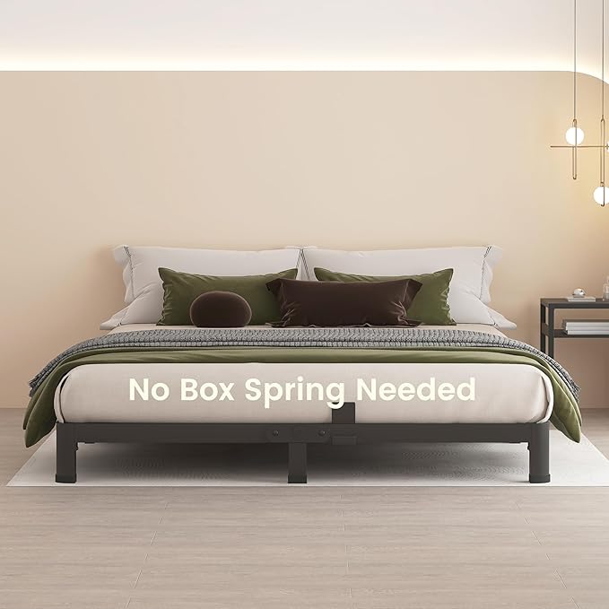 MAF 4 Inch Queen Metal Platform Bed Frame with Round Corner Legs, 3000 LBS Heavy Duty Steel Slats Support, Noise Free, No Box Spring Needed, Easy Assembly