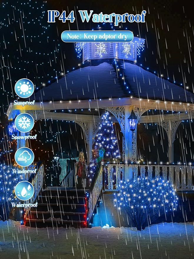 2025 New Christmas Cluster Lights 800 LED with Flowing Twinkling, Firecracker Fairy Lights with 15 Modes & Timer, Waterproof Christmas String Light for Indoor Outdoor Xmas Tree Party Garden Blue White