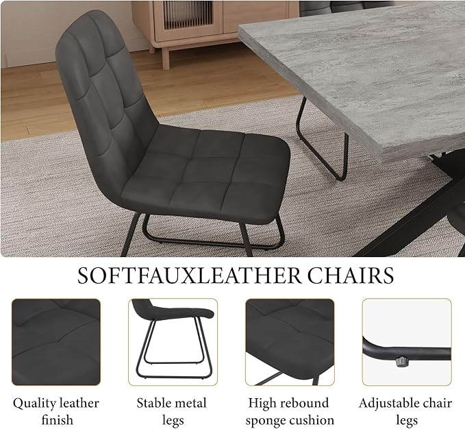 ZckyCine 7-Piece Expandable Dining Table Set, 51"-67" Modern Rectangular Table with 6 Faux Leather Chairs – Space-Saving Kitchen Set for 6, Ideal for Family Meals & Entertaining