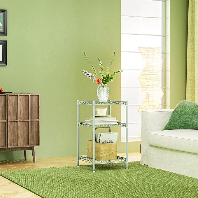 IZEUK 3 Tier Heavy Duty Steel Storage Shelves, Metal Shelf Wire Shelving Rack for Pantry, Kitchen, Cloakroom or Office Organization (13.8" D x 13.8" W x 25.5" H, 750LBS, Green)