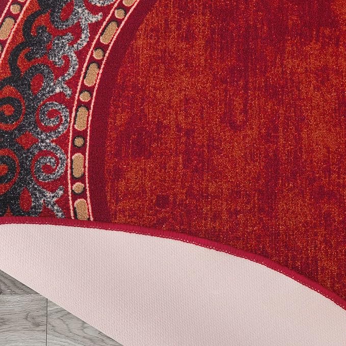 Antep Rugs Alfombras Bordered Modern 5x7 Non-Slip (Non-Skid) Low Pile Rubber Backing Indoor Area Rug (Maroon Red, 5' x 7' Oval)