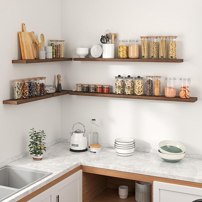 Heimlove 36 Inch Floating Shelves for Wall,Mounted Storage & Display Wood Shelves with Invisible Brackets,Hanging Shelf for Bedroom Living Room Kitchen Office,Set of 2,Rustic Brown