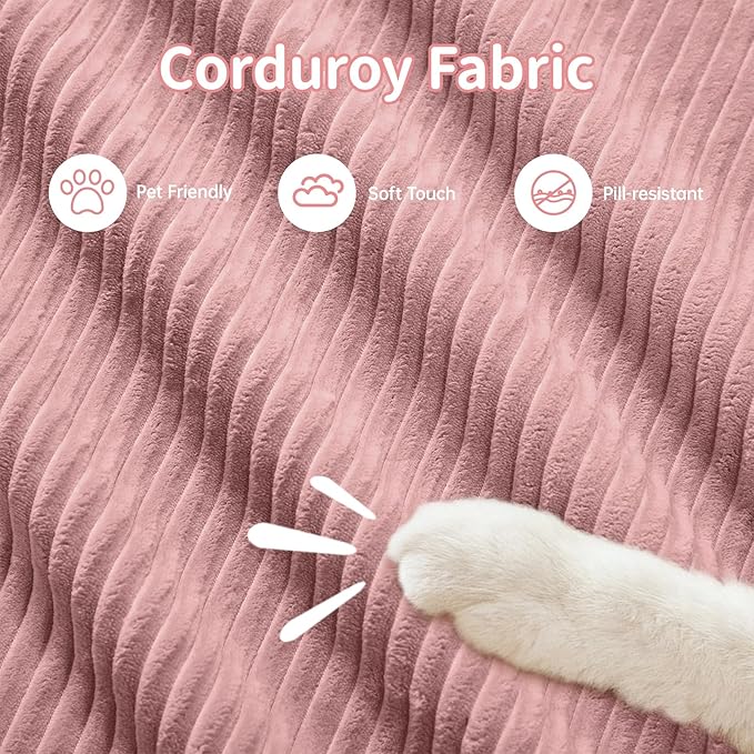 80" Modern Corduroy Boneless Love Seat Couches with 1 Ottoman, 2 Seater Large Sectional Couches for Living Room, Pink Cloud Modular Sectional Sofa, Memory Foam, Extra Deep Loveseat, No Assembly