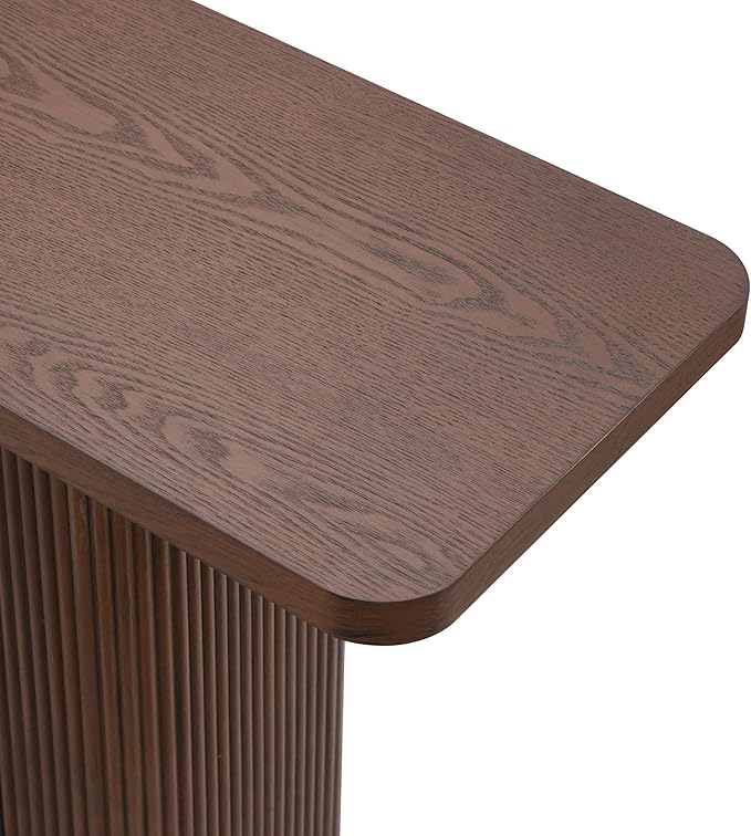 58" Console Table for Entryway with Fluted Pedestal Base Behind Couch, Modern Wood Accent Sofa Table with Metal Accen for Entrance, Hallway, Living Room, Walnut