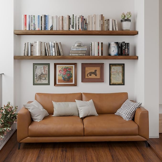 foxsky 72 Inch Solid Pine Wood Floating Shelves for Wall with Hidden Brackets, Rustic Farmhouse Wall Mounted Shelf for Bathroom, Living Room, Bedroom, Kitchen, Office Decor (Walnut)