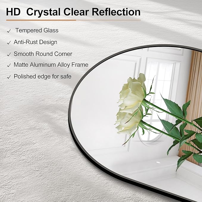 GLASHOM Arched Bathroom Mirror, 30"x50" Black Arched Mirror for Bathroom, Wall Mounted Mirror, Vanity Wall Mirror Metal Frame for Bedroom, Entryway, Living Room, Vertically Hanging