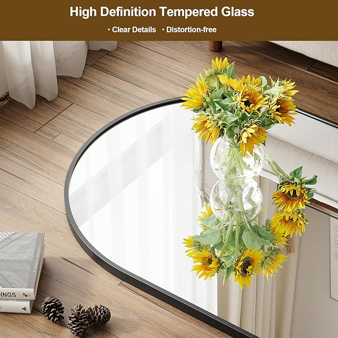 Full Body Mirror 26x71 inch Arched Full Length Mirror with Stand Aluminum Wall Mounted Hanging or Leaning Standing Mirrors, Black