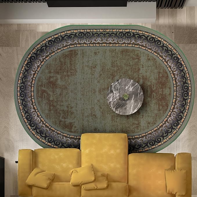 Antep Rugs Alfombras Bordered Modern 5x7 Non-Slip (Non-Skid) Low Pile Rubber Backing Indoor Area Rug (Green, 5' x 7' Oval)