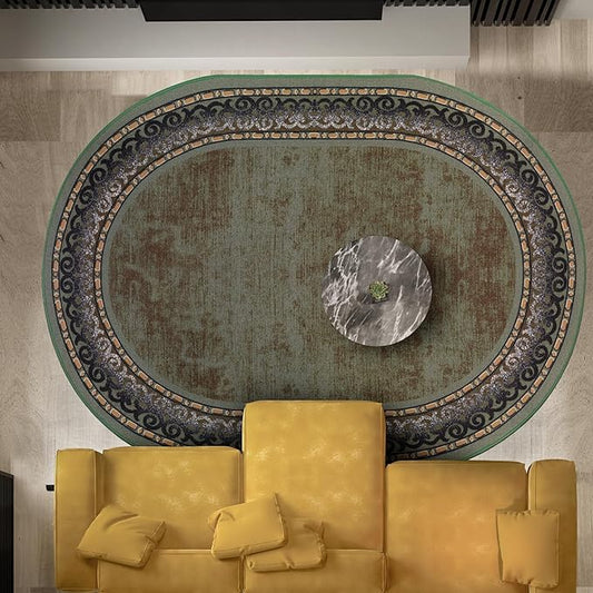 Antep Rugs Alfombras Bordered Modern 5x7 Non-Slip (Non-Skid) Low Pile Rubber Backing Indoor Area Rug (Green, 5' x 7' Oval)