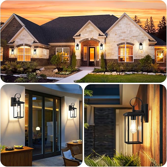 BesLowe 2-Pack Outdoor Wall Light Fixtures, 15" Exterior Lighting Fixtures Wall Mount, Waterproof Porch Lights Outdoor Wall Sconces Lanterns, Modern Outside Lights for House Front Door Garage, Black