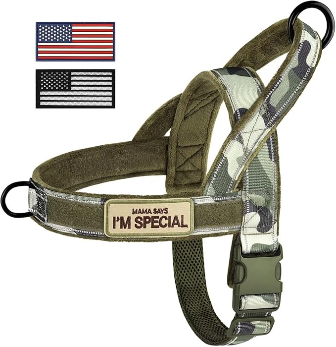 Forestpaw No Pull Dog Harness with Flannel Lining, Reflective Escape Proof Vest for Large Dogs, Quick Release Comfortable for Walking Training (Includes Patches),Green Camo L