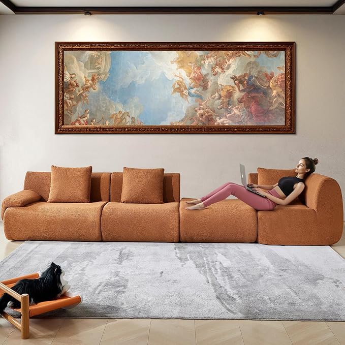 118" Modular Sectional Sofa with Movable Ottoman, 3-Seater Modern Teddy Velvet L-Shaped Couch, Convertible Cloud Sofa for Living Room, Sectional Boneless Couch