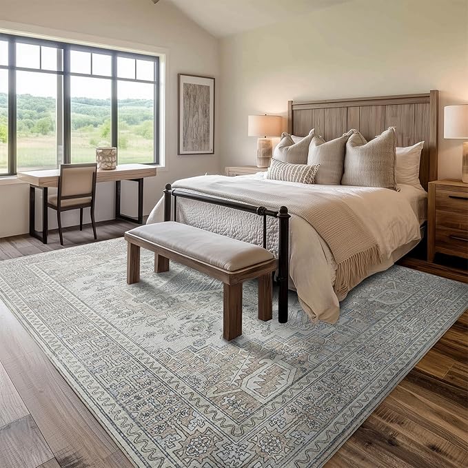 Machine Washable Rugs 8x10 Area Rugs for Living Room,Ultra Soft Low Pile Retro Rugs for Bedroom,Dining Room,Large Non Slip Carpet Vintage Distressed Accent Rug for Farmhouse Office Home Decor