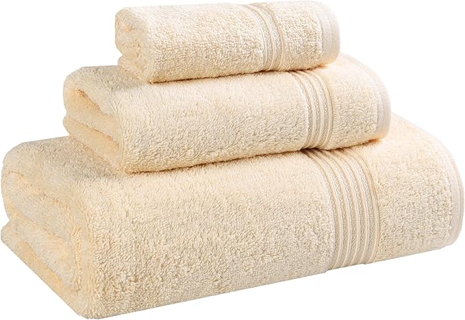 Superior Heritage Egyptian Cotton 3 Piece Towel Set, Assorted Absorbent Towels for Bathroom, Guest Bath, Luxury Home Decor Essentials, Includes 1 Bath, 1 Hand, 1 Face Towel/Washcloth, Canary